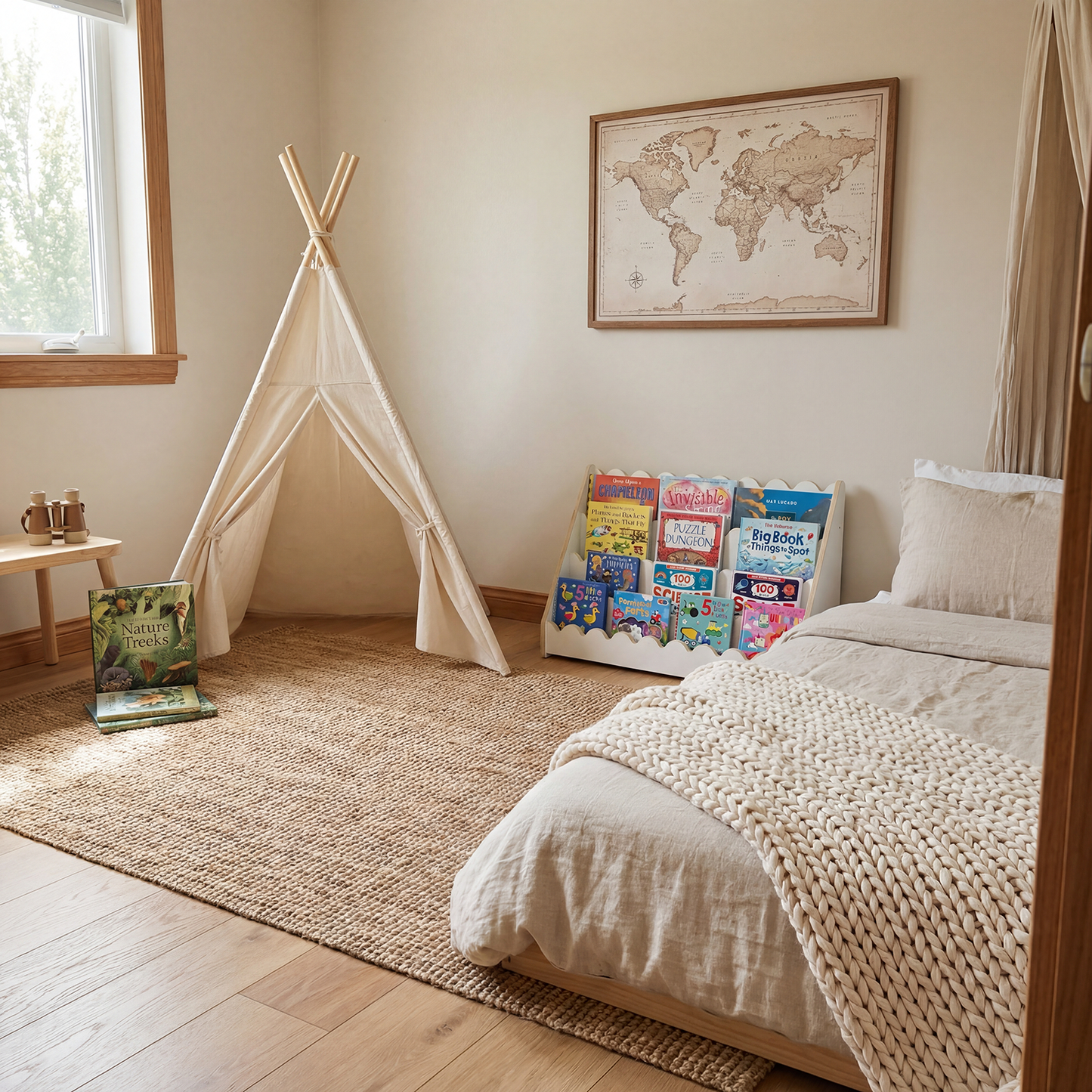 Kids Scallop Floor Bookshelf – WHITE | Montessori | Kids Bookshelf