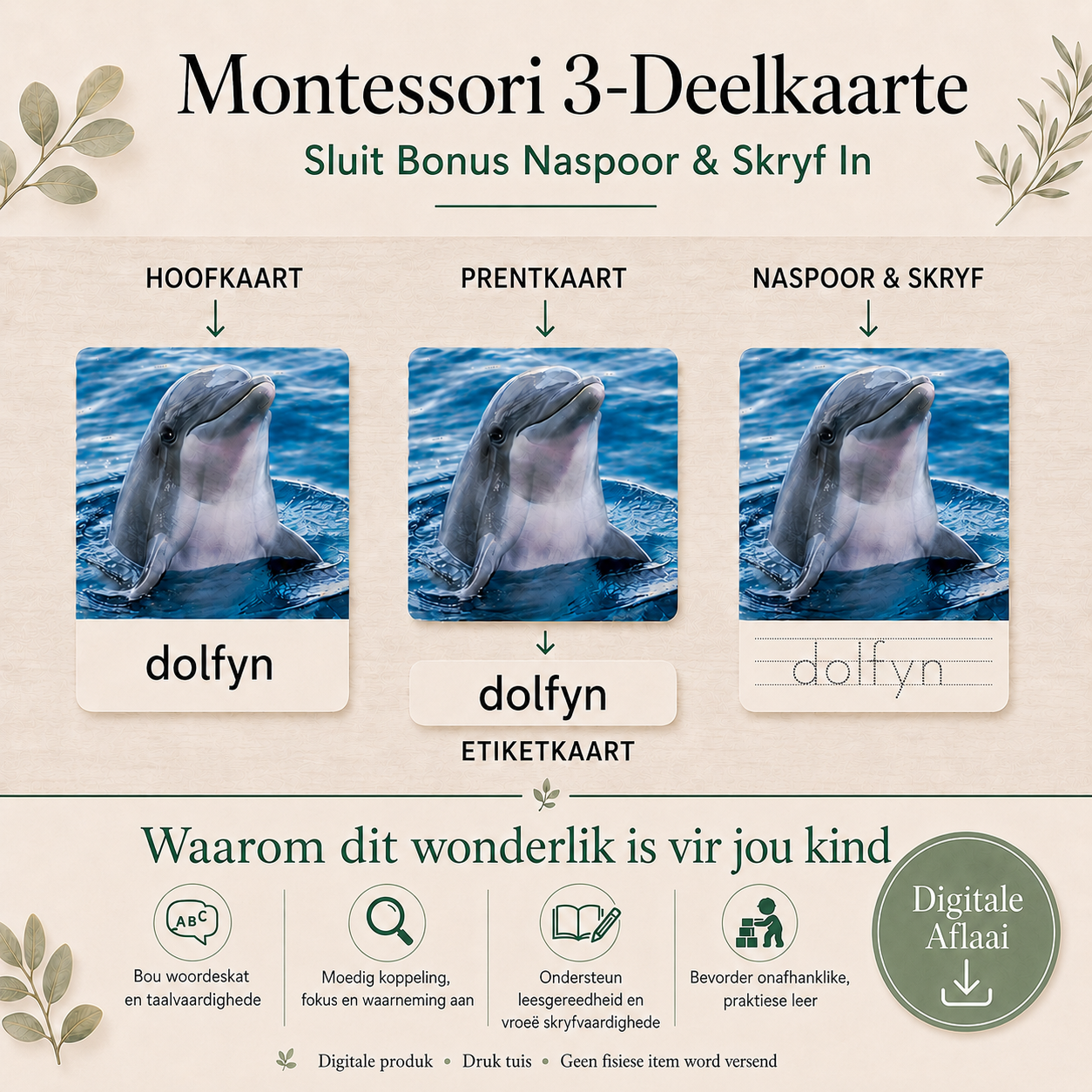 Montessori 3-Deel Kaarte Groot Bundel – Afrikaans - Onmiddellike Aflaai