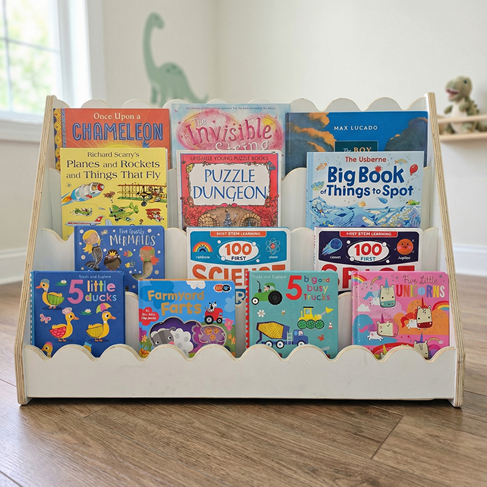Kids Scallop Floor Bookshelf – WHITE | Montessori | Kids Bookshelf