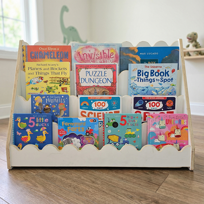 Kids Scallop Floor Bookshelf – WHITE | Montessori | Kids Bookshelf