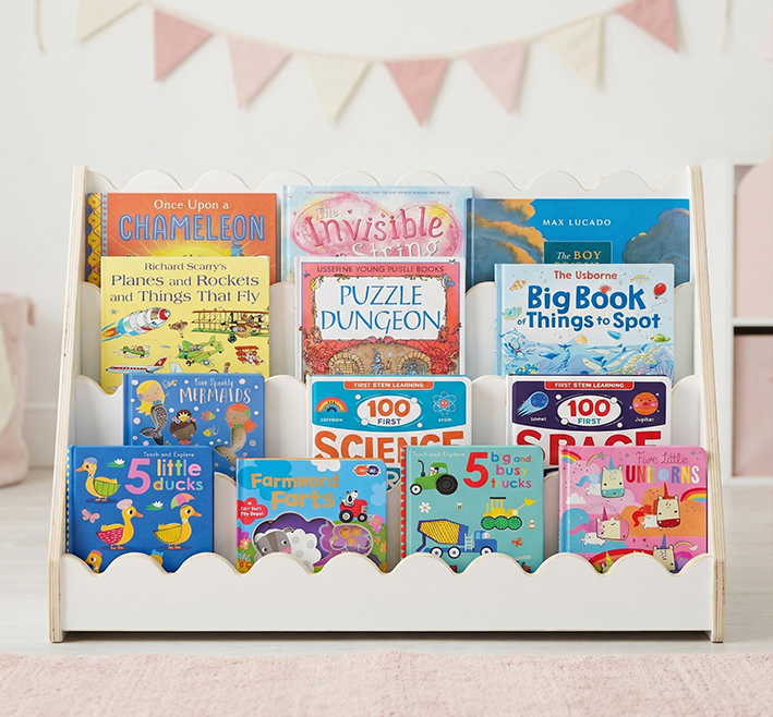 Kids Scallop Floor Bookshelf – WHITE | Montessori | Kids Bookshelf
