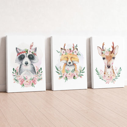 Boho Woodland Animals - Set of 3 - Printed Wall Art
