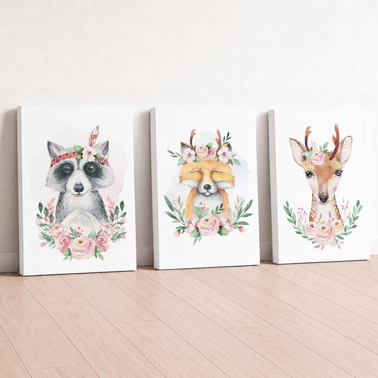 Boho Woodland Animals - Set of 3 - Printed Wall Art