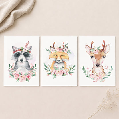Boho Woodland Animals - Set of 3 - Printed Wall Art
