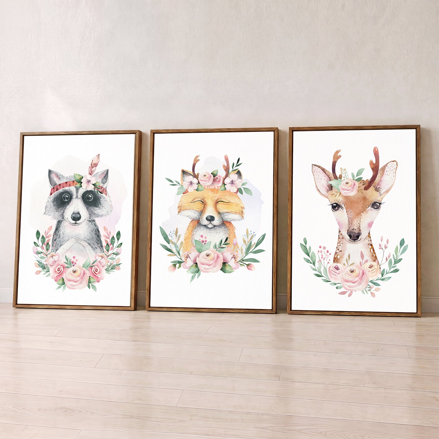 Boho Woodland Animals - Set of 3 - Printed Wall Art