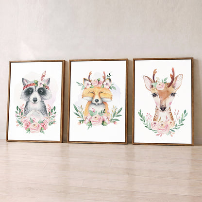 Boho Woodland Animals - Set of 3 - Printed Wall Art