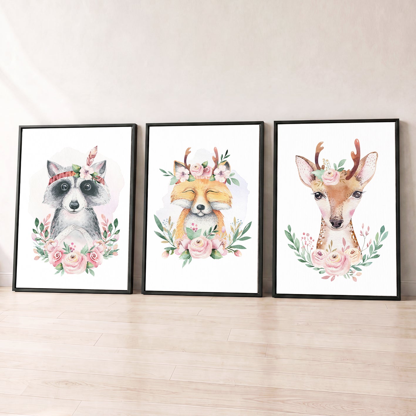 Boho Woodland Animals - Set of 3 - Printed Wall Art