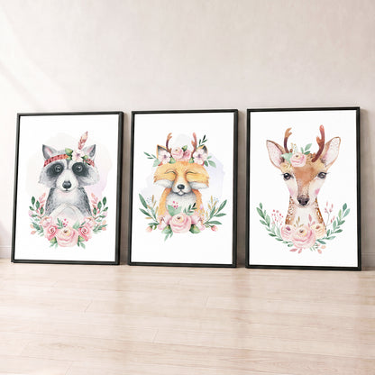 Boho Woodland Animals - Set of 3 - Printed Wall Art