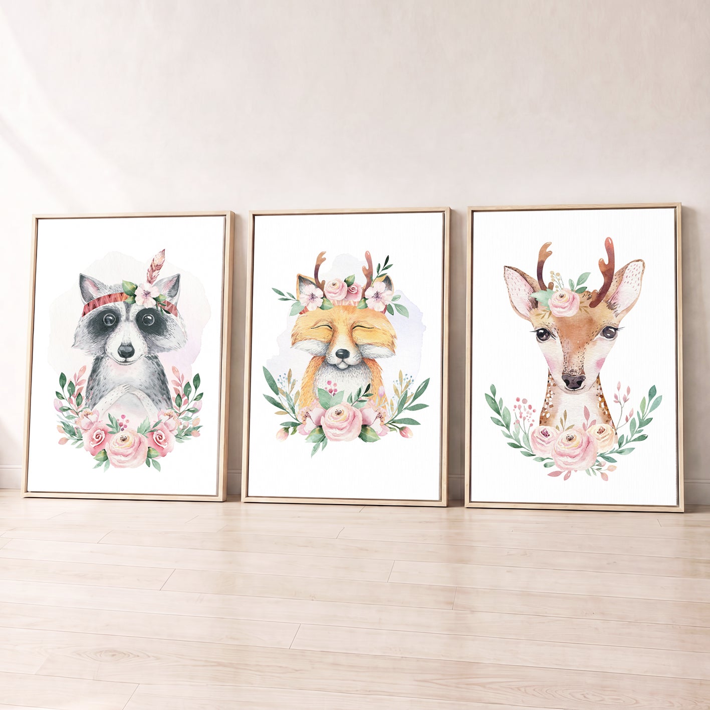 Boho Woodland Animals - Set of 3 - Printed Wall Art
