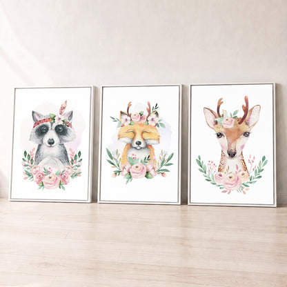 Boho Woodland Animals - Set of 3 - Printed Wall Art