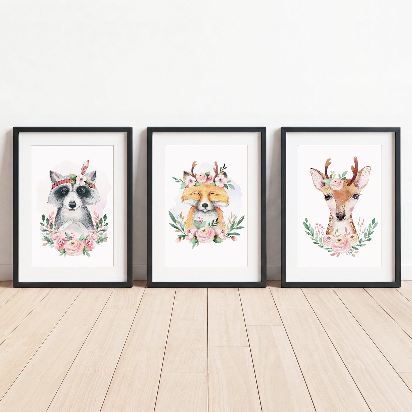 Boho Woodland Animals - Set of 3 - Printed Wall Art