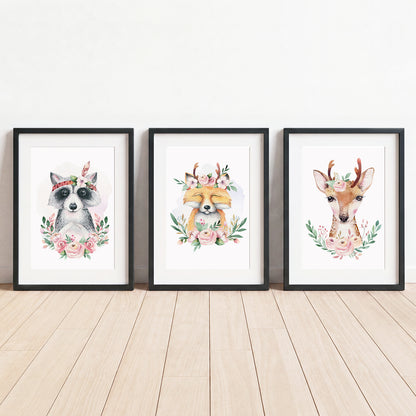 Boho Woodland Animals - Set of 3 - Printed Wall Art