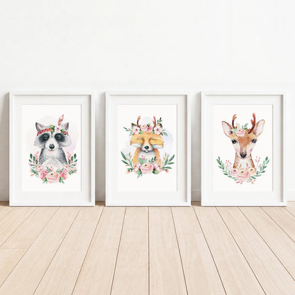 Boho Woodland Animals - Set of 3 - Printed Wall Art
