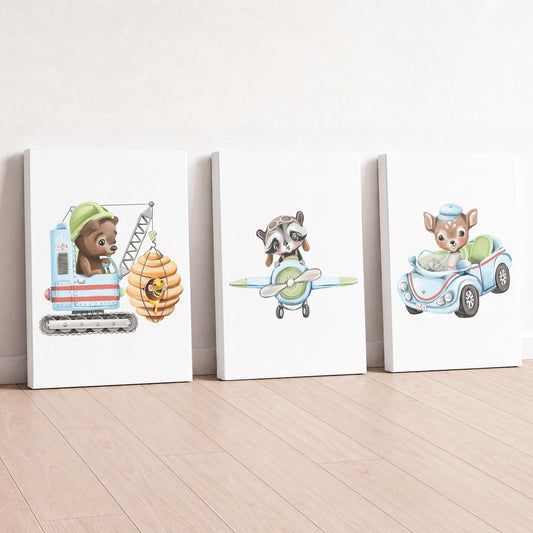 Little Adventure Vehicles - Set of 3 - Printed Wall Art