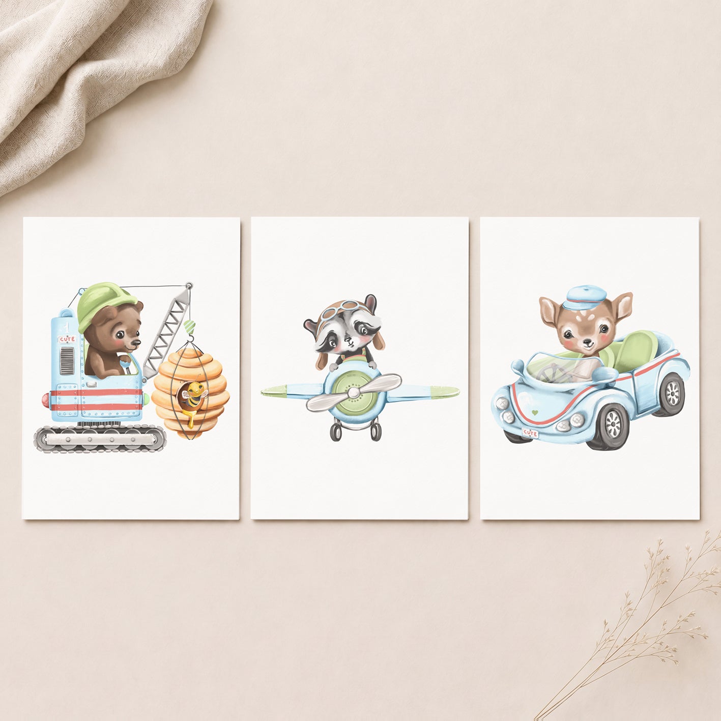 Little Adventure Vehicles - Set of 3 - Printed Wall Art