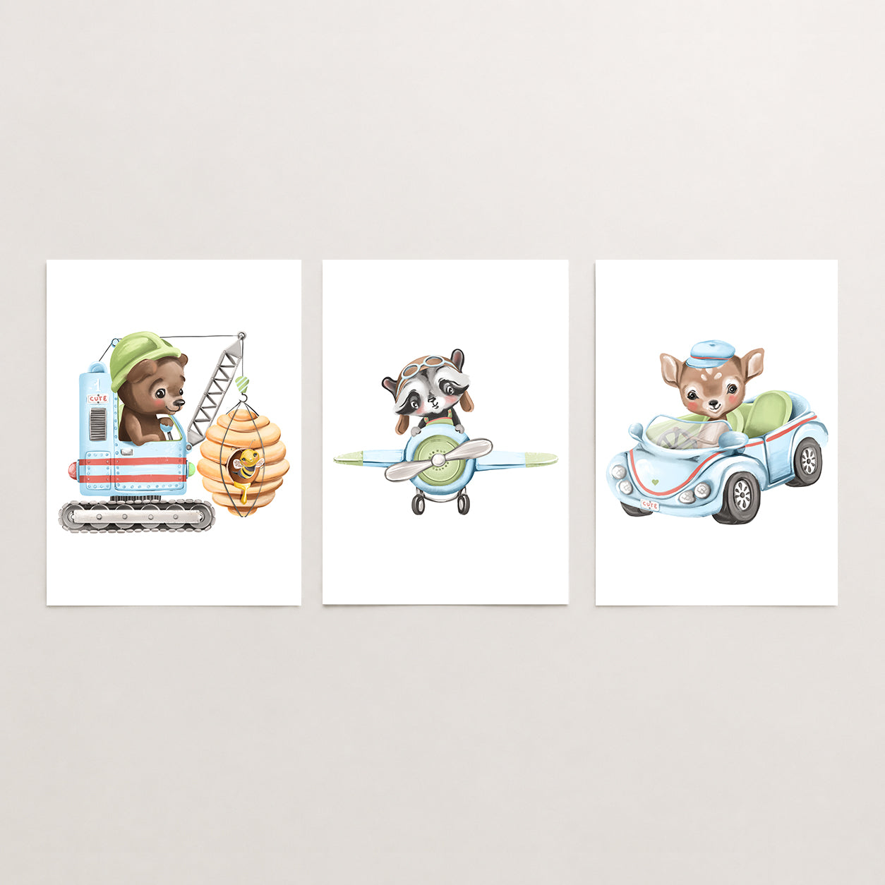 Little Adventure Vehicles - Set of 3 - Printed Wall Art