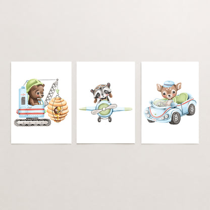 Little Adventure Vehicles - Set of 3 - Printed Wall Art