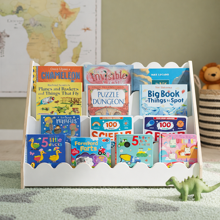 Kids Scallop Floor Bookshelf – WHITE | Montessori | Kids Bookshelf