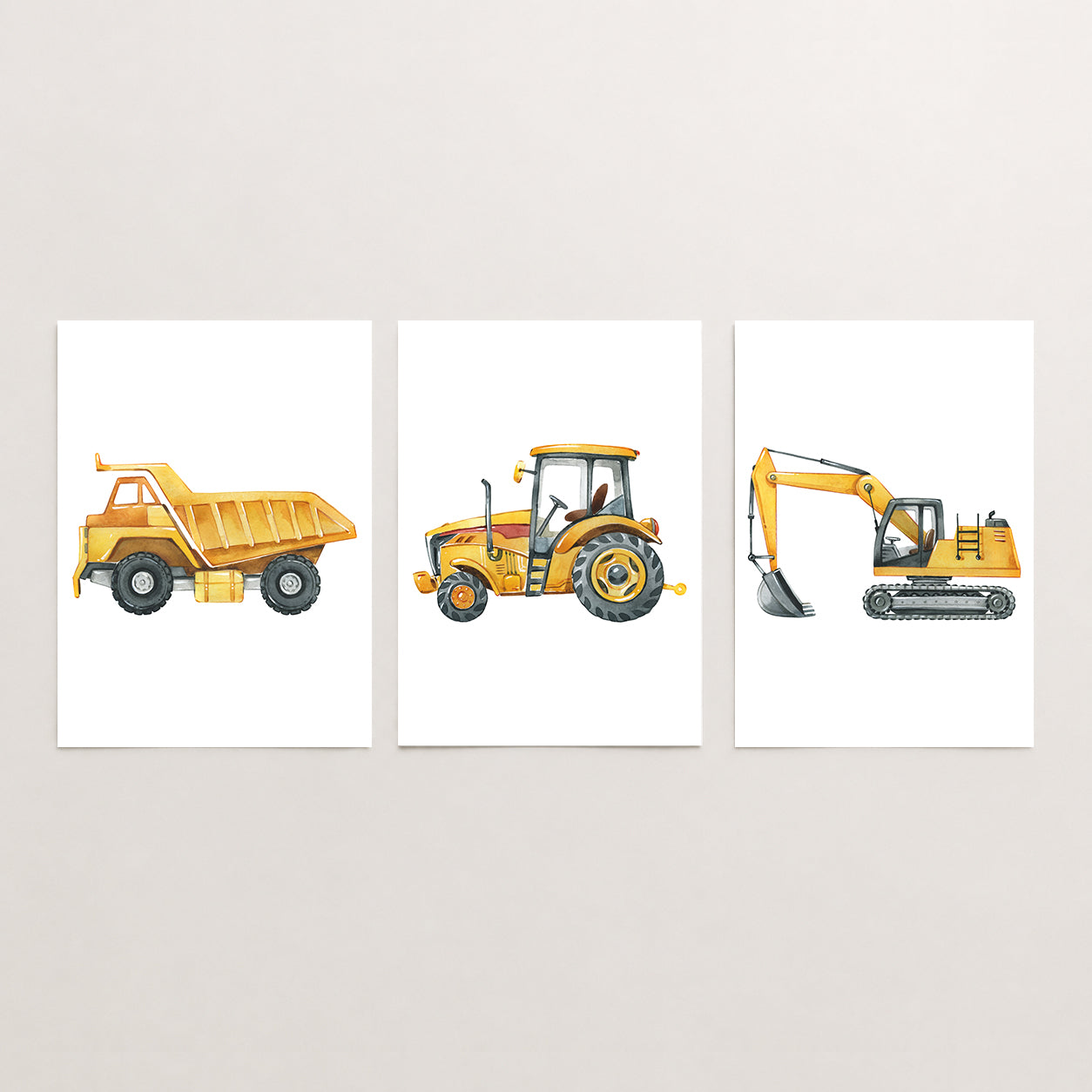 Construction Vehicles - Set of 3 - Printed Wall Art