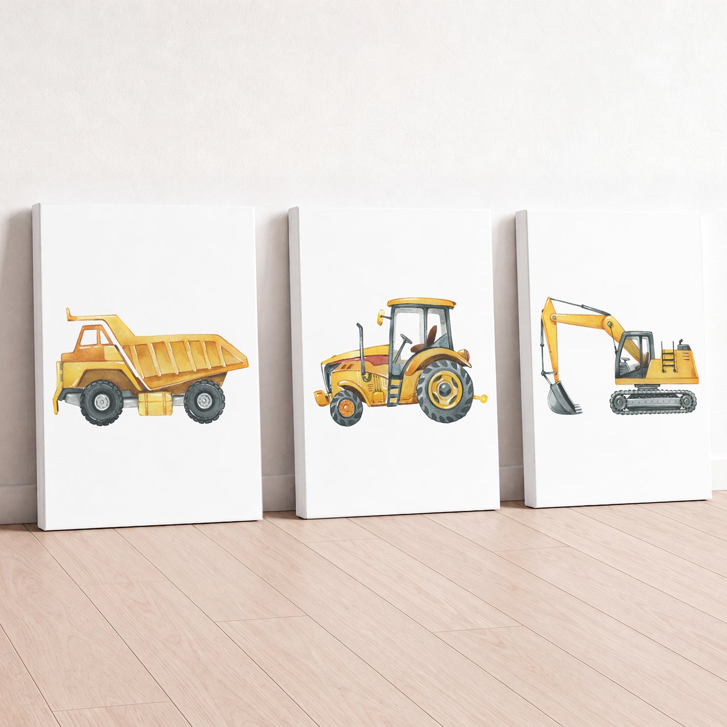 Construction Vehicles - Set of 3 - Printed Wall Art