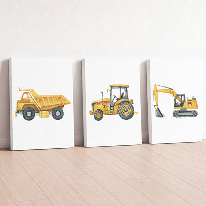 Construction Vehicles - Set of 3 - Printed Wall Art