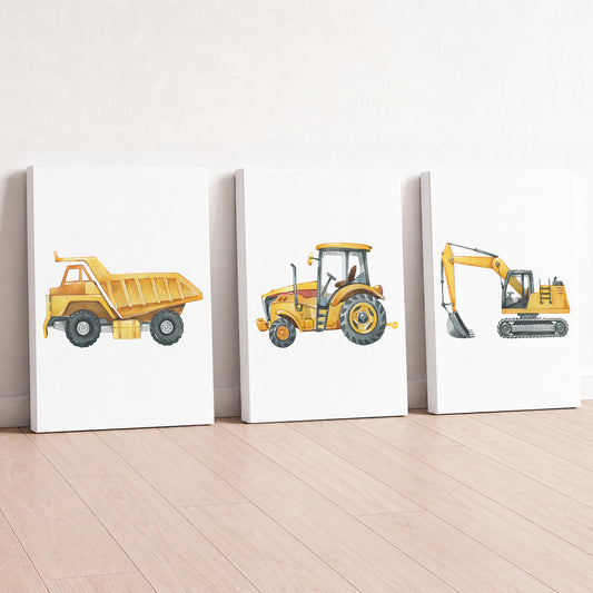 Construction Vehicles - Set of 3 - Printed Wall Art