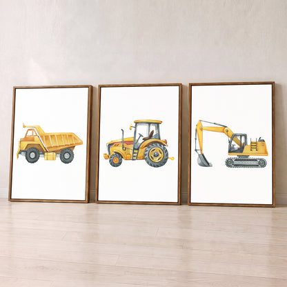 Construction Vehicles - Set of 3 - Printed Wall Art