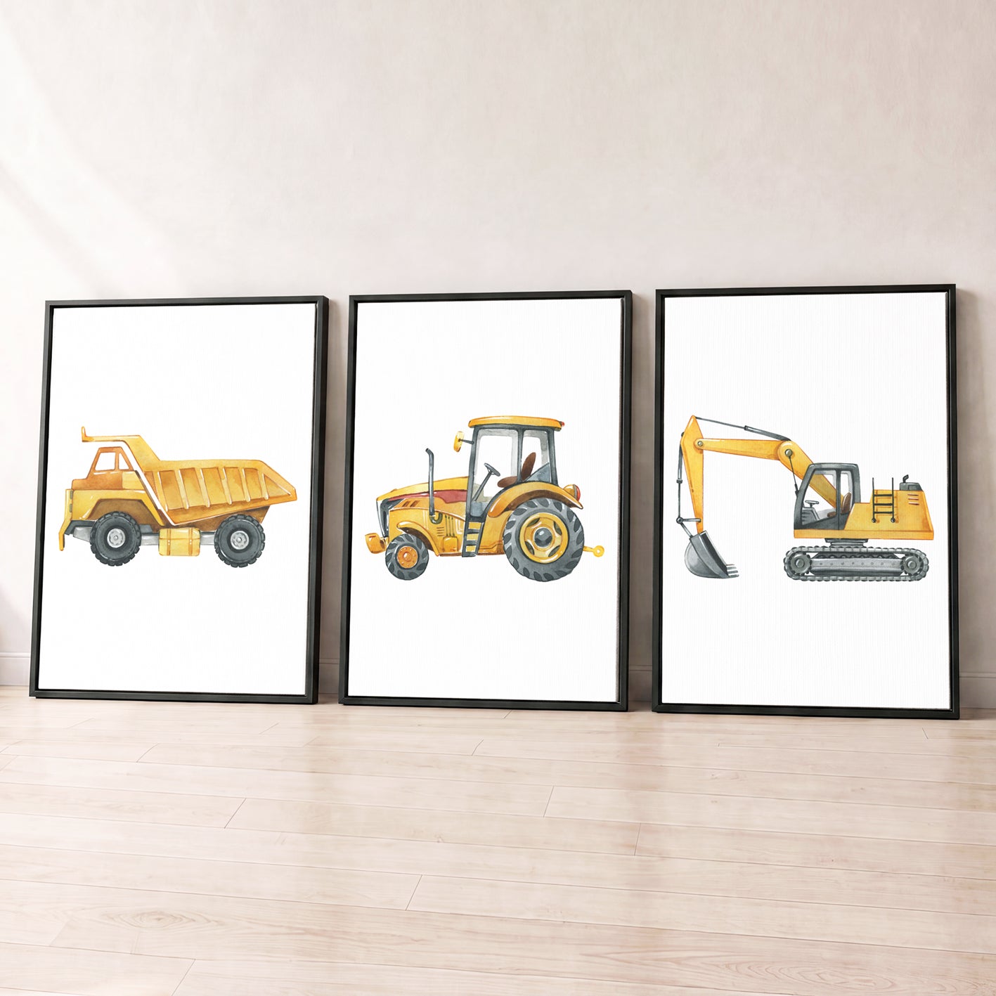 Construction Vehicles - Set of 3 - Printed Wall Art