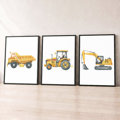 Construction Vehicles - Set of 3 - Printed Wall Art