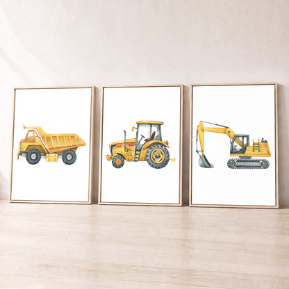 Construction Vehicles - Set of 3 - Printed Wall Art