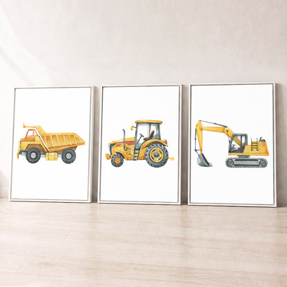 Construction Vehicles - Set of 3 - Printed Wall Art