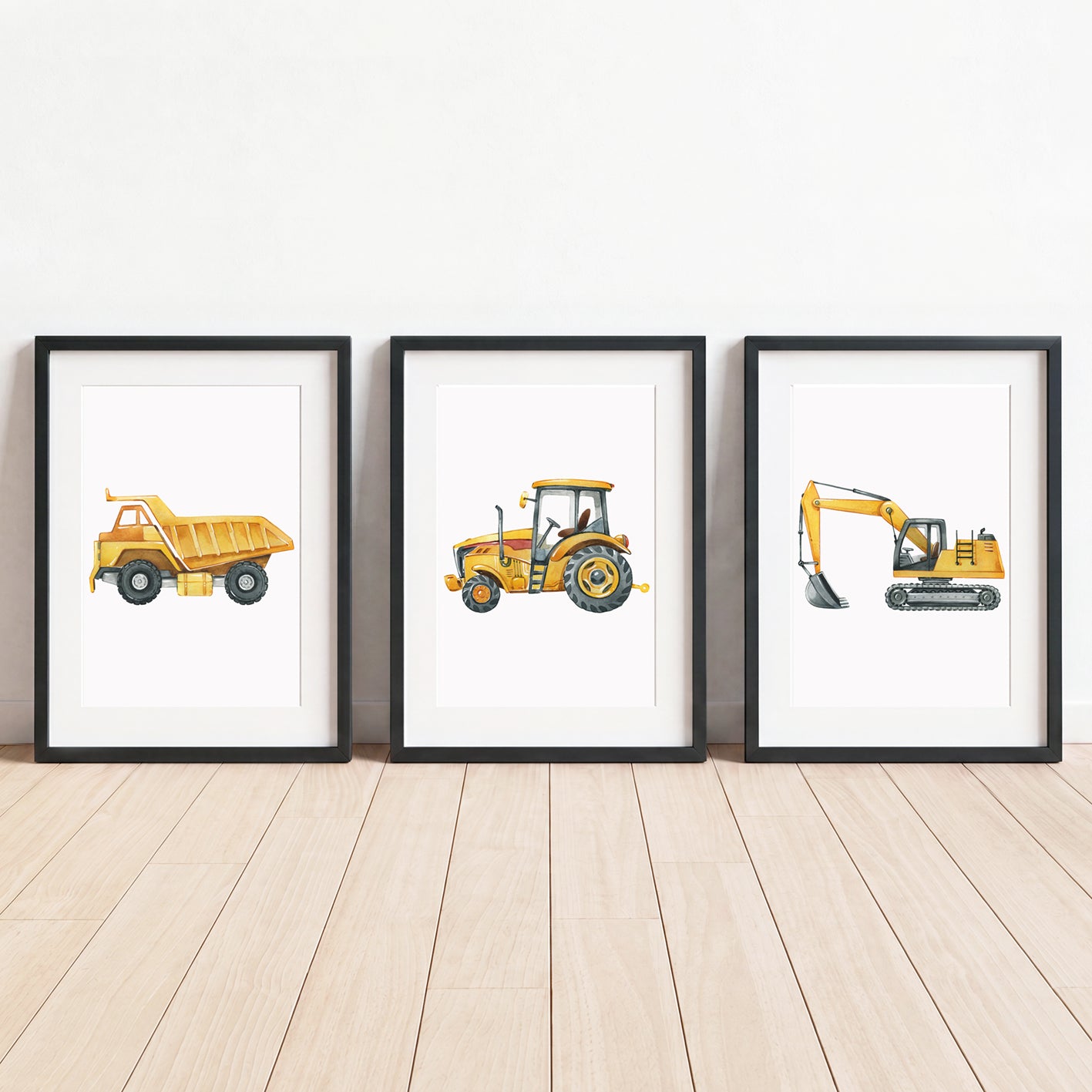Construction Vehicles - Set of 3 - Printed Wall Art