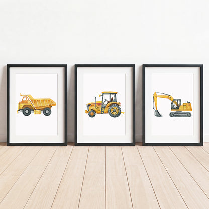 Construction Vehicles - Set of 3 - Printed Wall Art