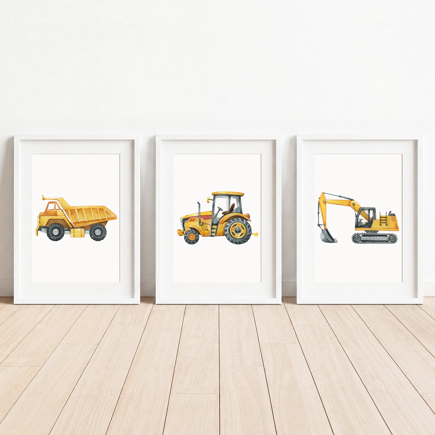 Construction Vehicles - Set of 3 - Printed Wall Art