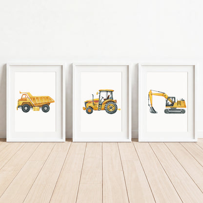 Construction Vehicles - Set of 3 - Printed Wall Art