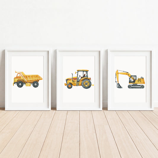 Construction Vehicles - Set of 3 - Printed Wall Art