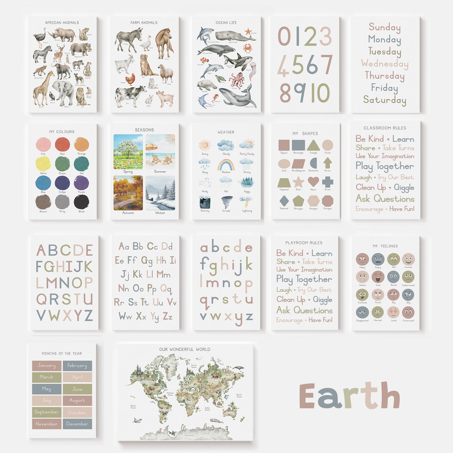 Educational Bundle - 16 Posters - Printable Wall Art - Instant Download