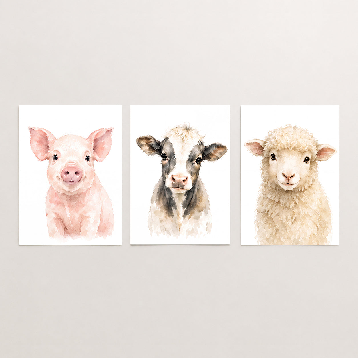Farm Animal Friends - Set of 3 - Printed Wall Art