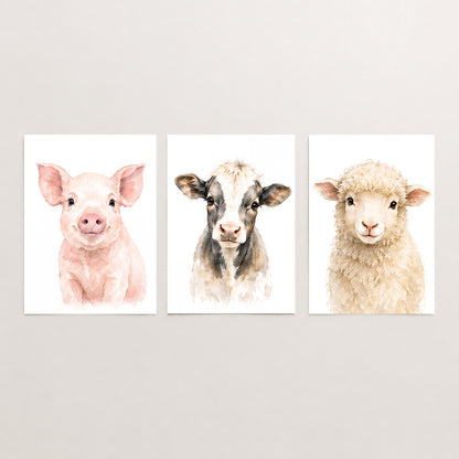 Farm Animal Friends - Set of 3 - Printed Wall Art