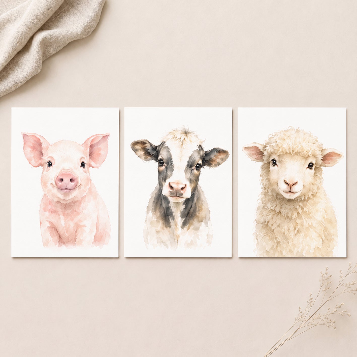 Farm Animal Friends - Set of 3 - Printed Wall Art