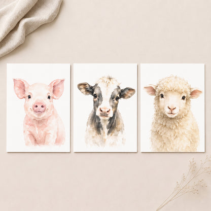 Farm Animal Friends - Set of 3 - Printed Wall Art