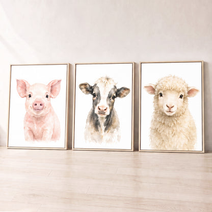Farm Animal Friends - Set of 3 - Printed Wall Art