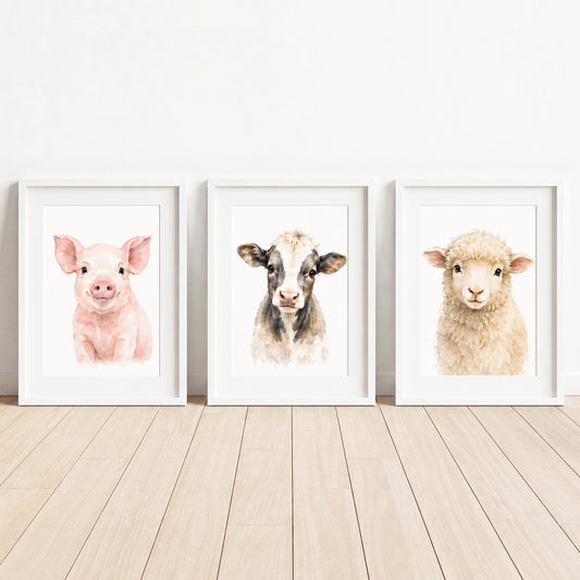 Farm Animal Friends - Set of 3 - Printed Wall Art