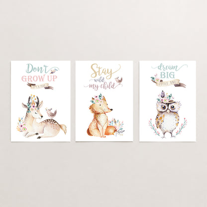 Woodland Friends - Set of 3 - Printed Wall Art
