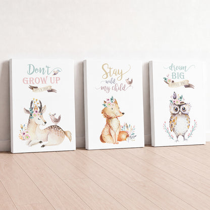 Woodland Friends - Set of 3 - Printed Wall Art