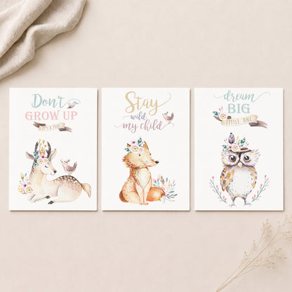 Woodland Friends - Set of 3 - Printed Wall Art