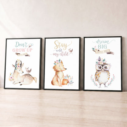 Woodland Friends - Set of 3 - Printed Wall Art