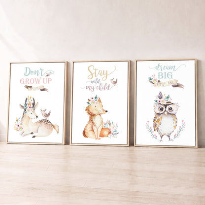 Woodland Friends - Set of 3 - Printed Wall Art