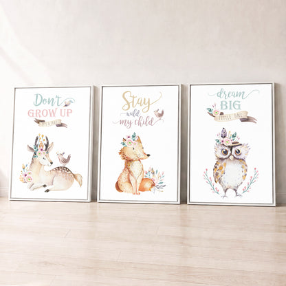 Woodland Friends - Set of 3 - Printed Wall Art