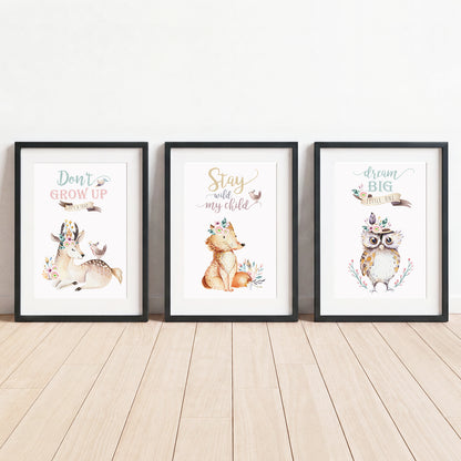 Woodland Friends - Set of 3 - Printed Wall Art